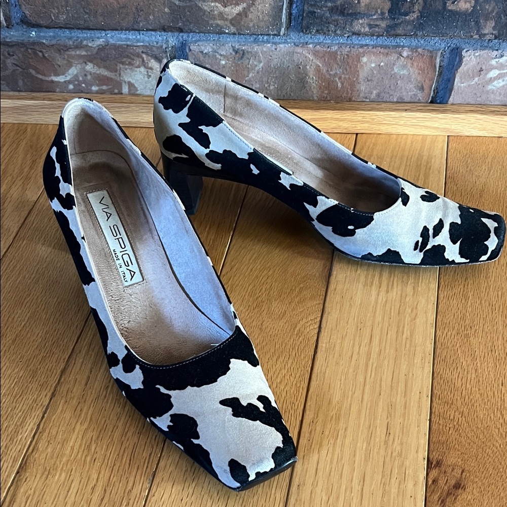 Via Spiga Black and Cream Patterned Heels